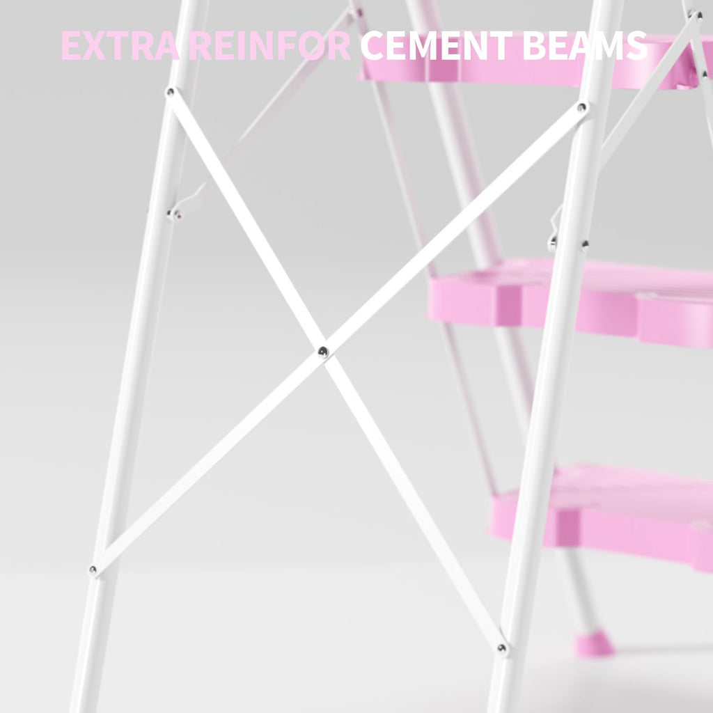 4 Step Pink Foldable Step Stool with Handrail D8157