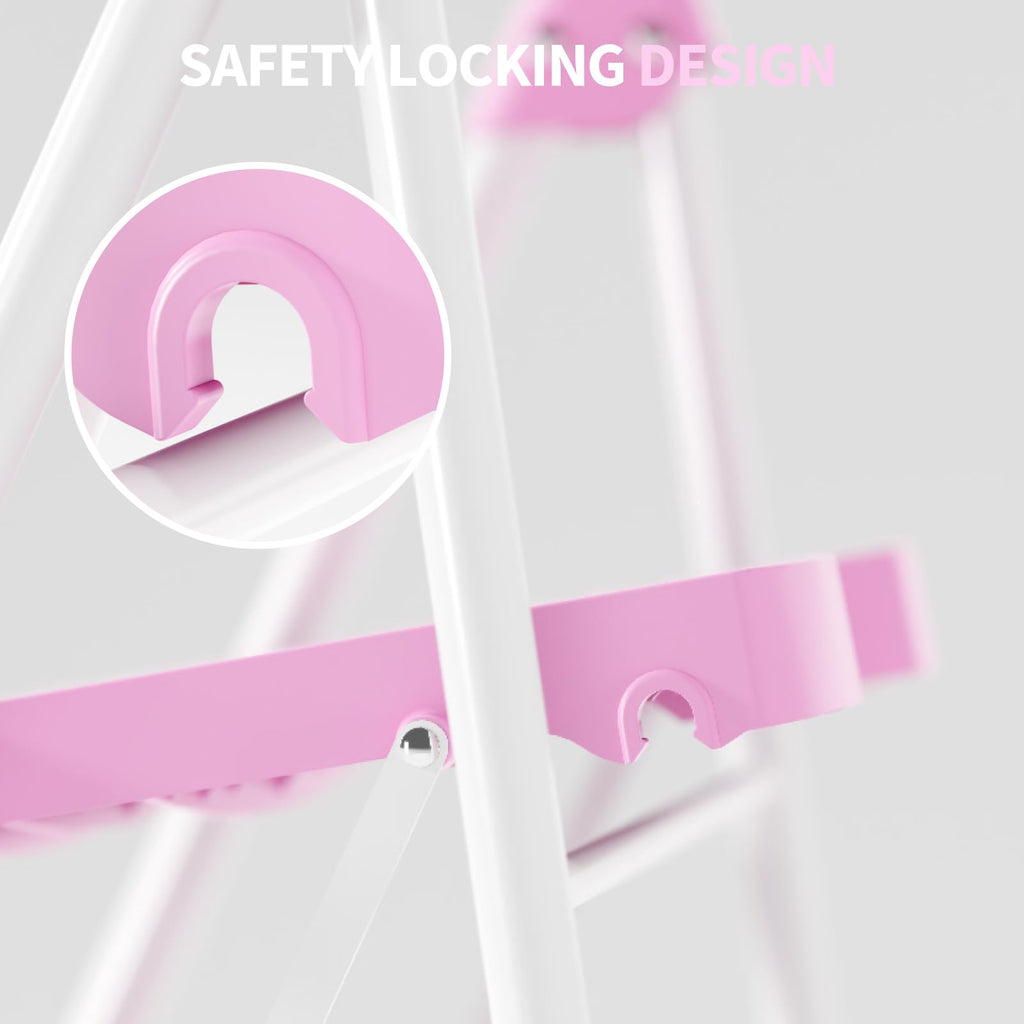 4 Step Pink Foldable Step Stool with Handrail D8157