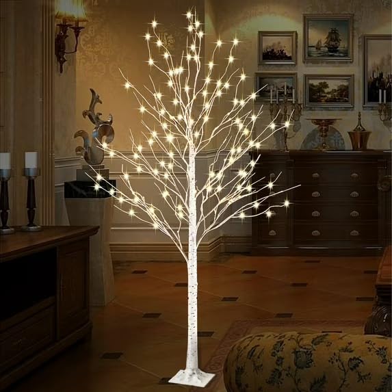 6 Ft Warm White LED Birch Tree Light with Remote Control V900