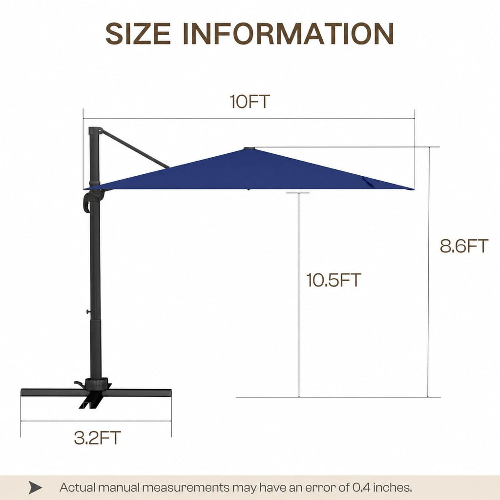 10' X 10' Aluminum Cantilever Patio Umbrella with 360-degree Rotation J3711