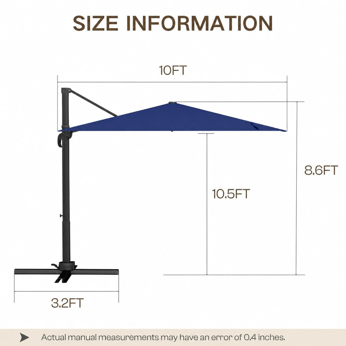 10' X 10' Aluminum Cantilever Patio Umbrella with 360-degree Rotation J3711