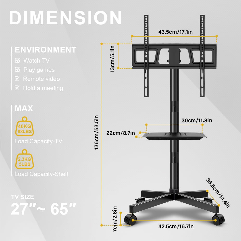 Mobile TV Cart Rolling TV Stand for 23-65 Inch Flat Panel Curved Screen TVs W702