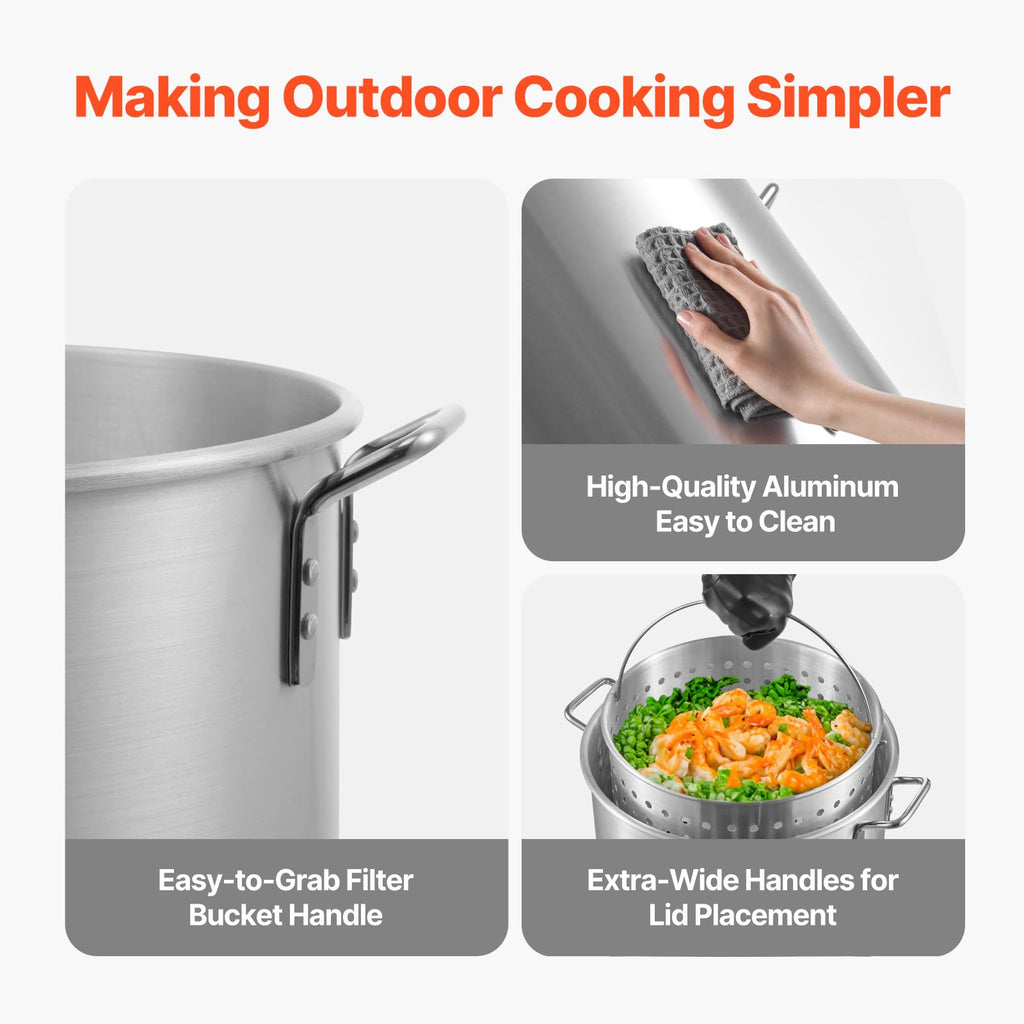 60 Qt Aluminum Seafood Boiling Pot with Strainer and Burner S447262