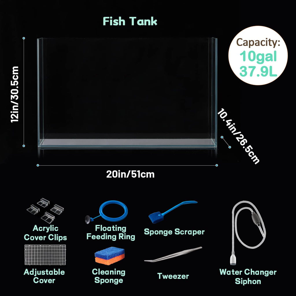 10 Gallon Ultra Clear Rimless Low Iron Glass Fish Tank A362