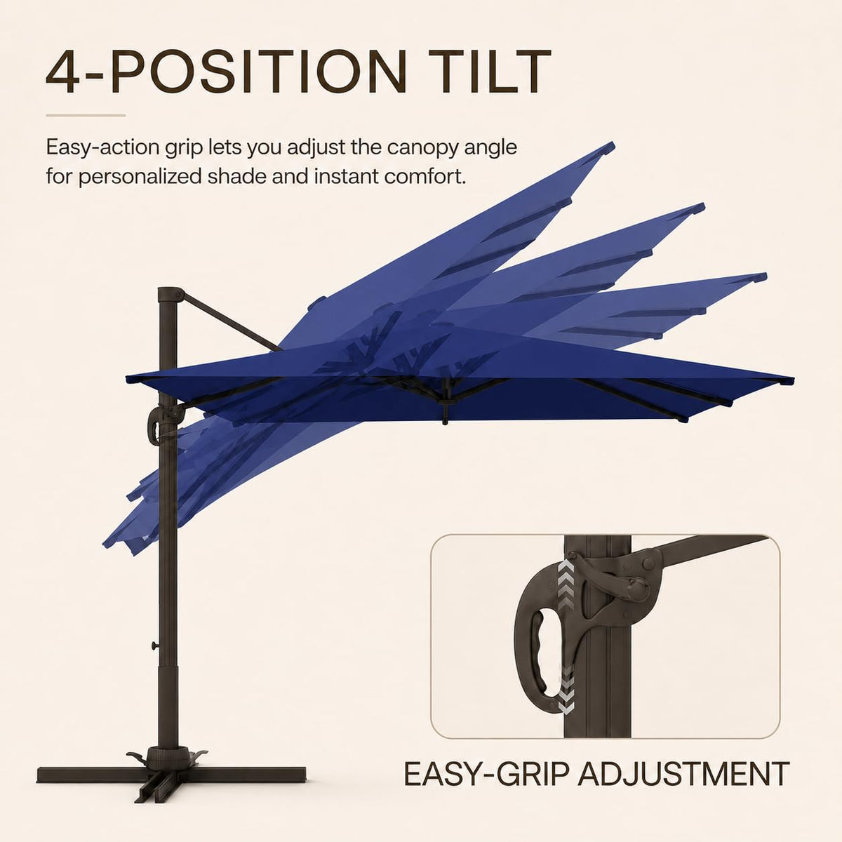 10' X 10' Aluminum Cantilever Patio Umbrella with 360-degree Rotation J3711