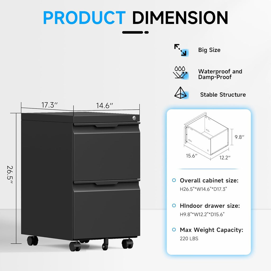2 Drawer Mobile File Cabinet with Lock H613