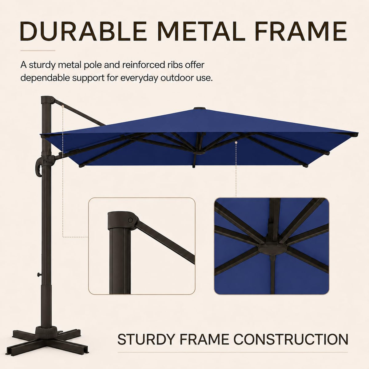 10' X 10' Aluminum Cantilever Patio Umbrella with 360-degree Rotation J3711