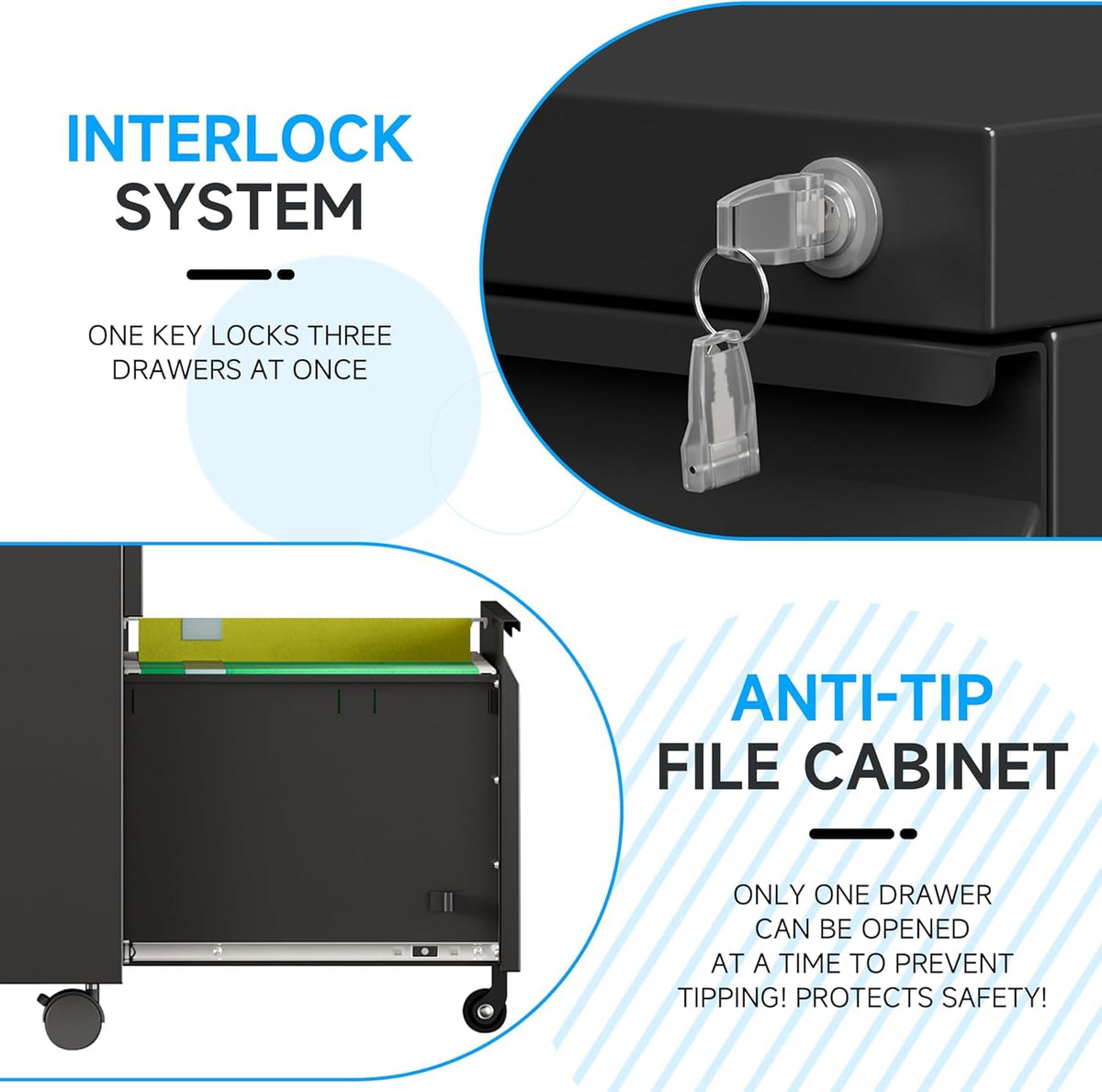 2 Drawer Mobile File Cabinet with Lock H613