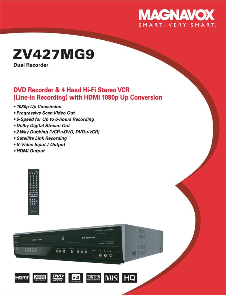 DVD Recorder/VCR Combo, HDMI 1080p Up-Conversion T76357