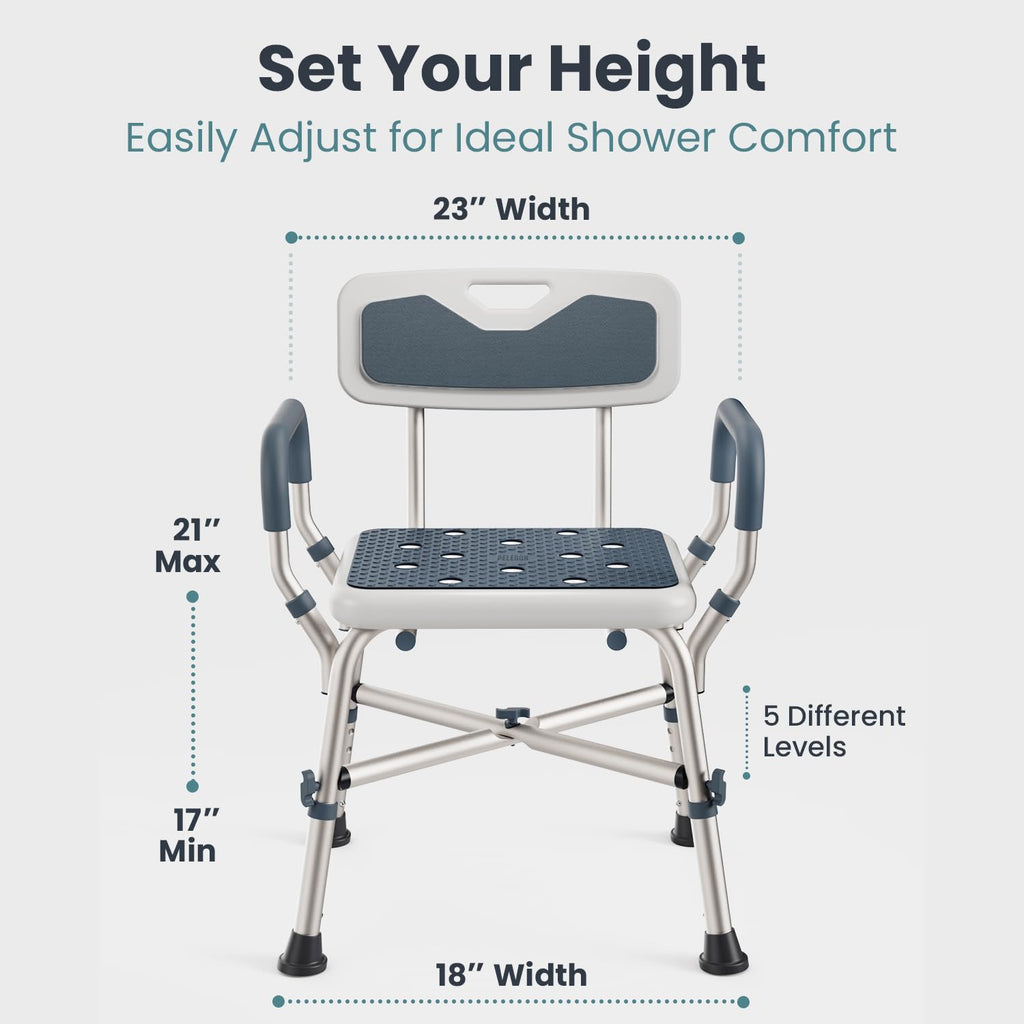 Blue Adjustable Shower Chair with Padded Armrests and Back K5022