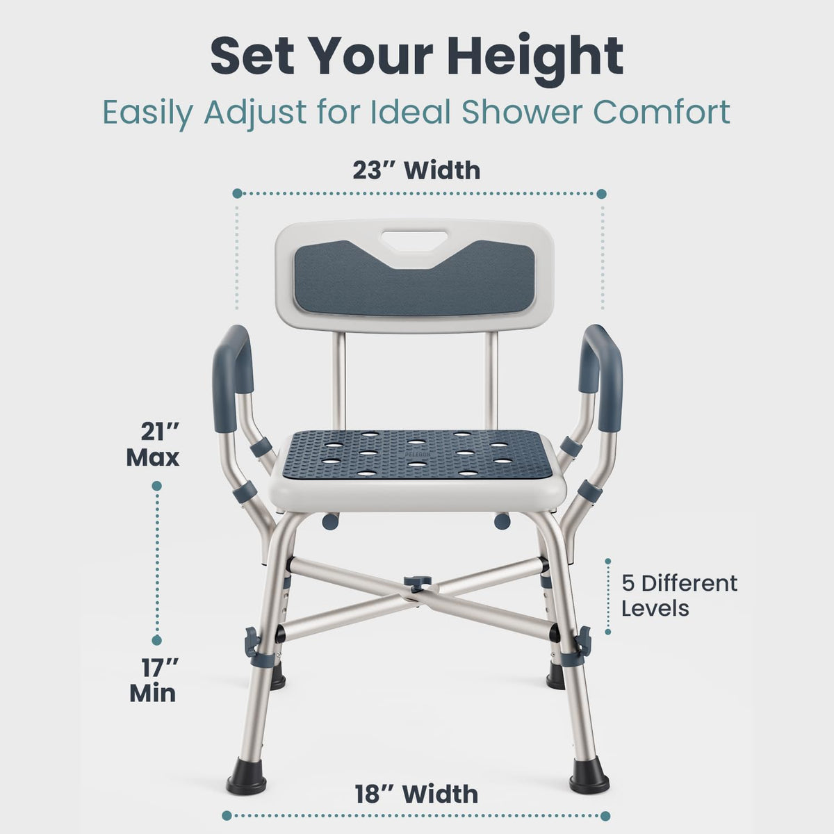 Blue Adjustable Shower Chair with Padded Armrests and Back K5022
