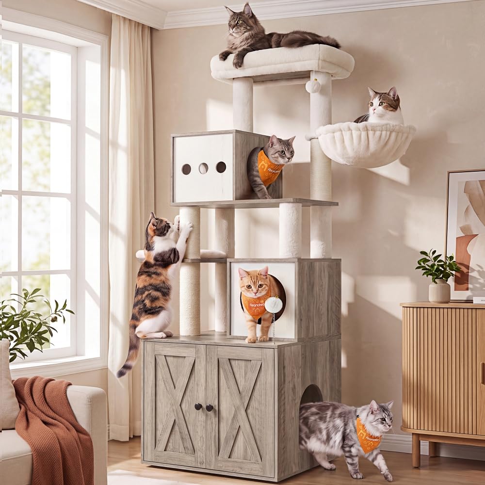 70.1-Inch Tall Cat Tree with Litter Box Enclosure X216219