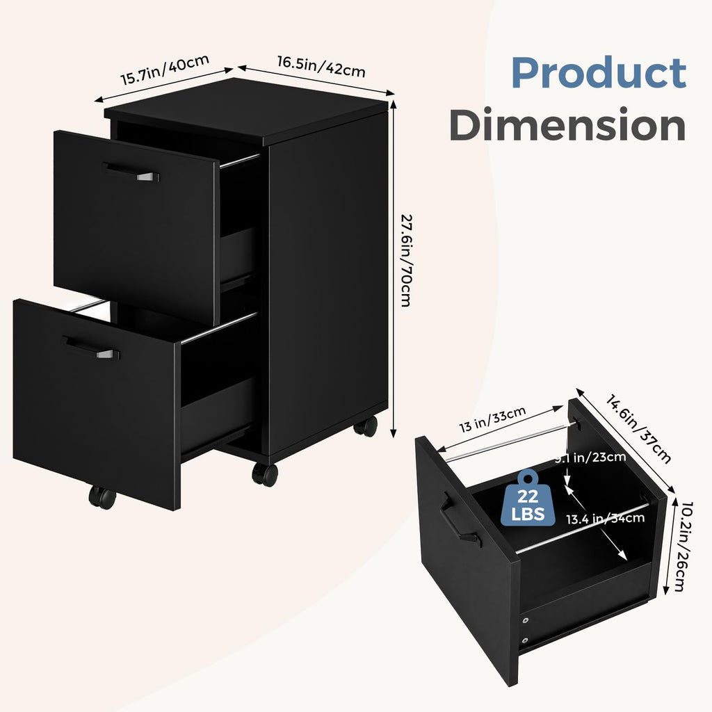 2 Drawer Black Wood File Cabinet V376