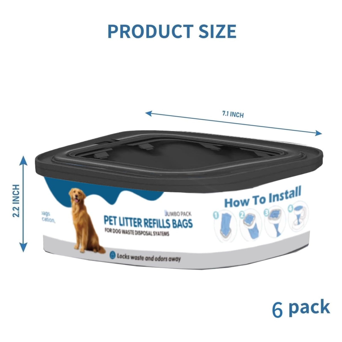 6 Pack Jumbo Square Refills Pet Waste Bags F261