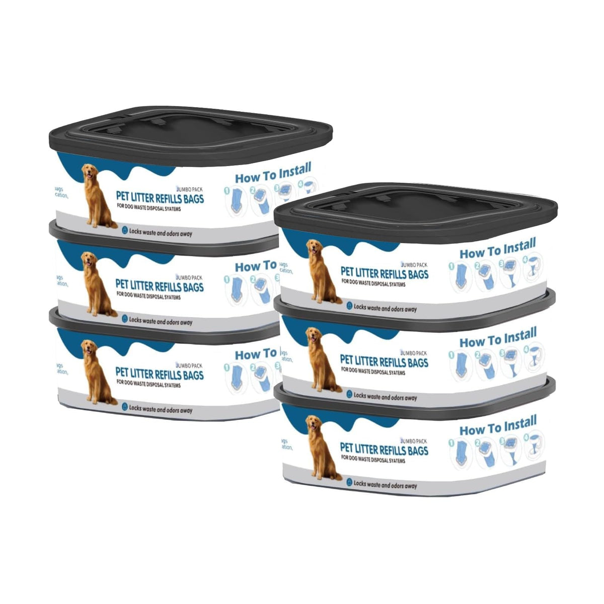 6 Pack Jumbo Square Refills Pet Waste Bags F261