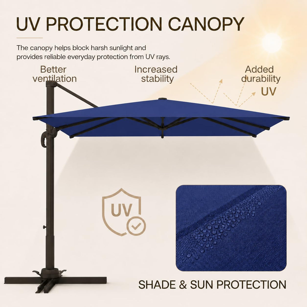 10' X 10' Aluminum Cantilever Patio Umbrella with 360-degree Rotation J3711