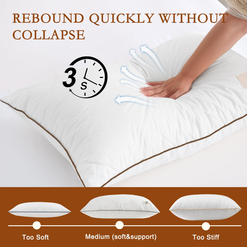 Soft Natural Wool Pillow King Size Set of 2 Cotton Cover U1418