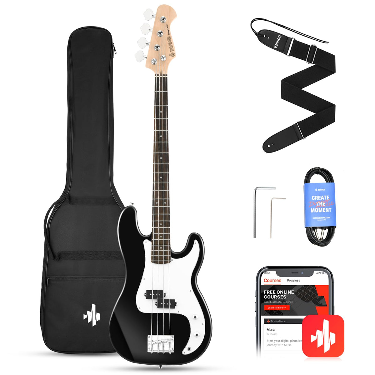 Electric Bass 4 Strings Full-Size Guitar Kit PB-Style Black A616