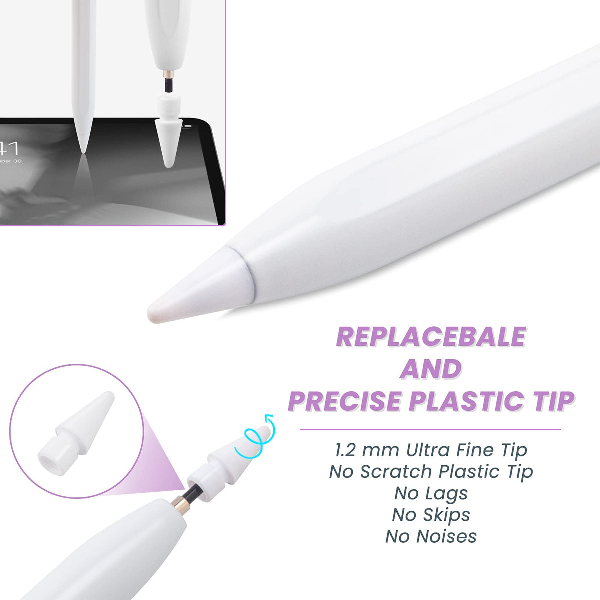 White Stylus Pen for iPad with Palm Rejection and Tilt Sensitive I43847
