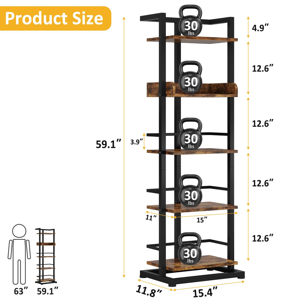 5 Tier Wood Bookcase with Metal Edge Protection X8605