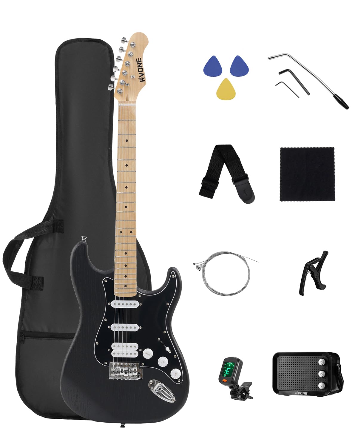 39" Beginner Electric Guitar Kit with Amp & HSS Pickups Black J623