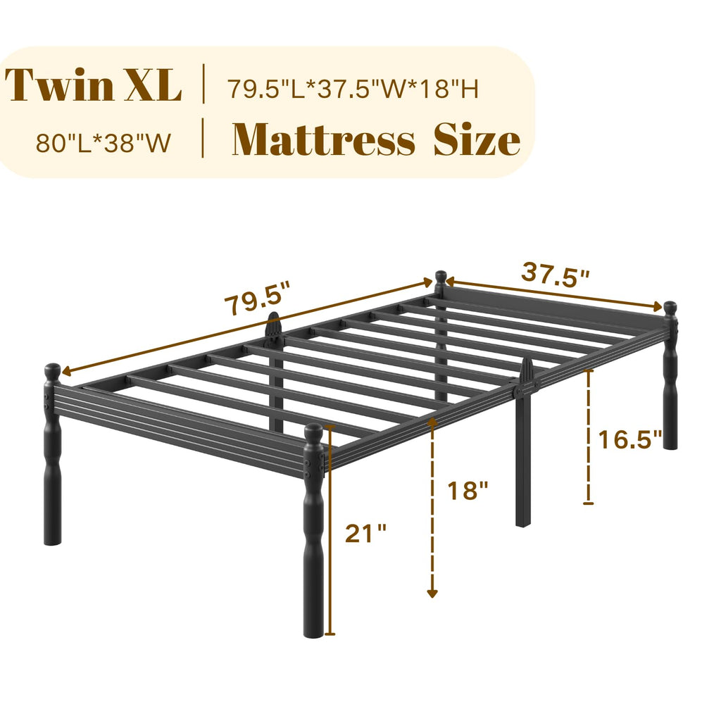 Twin XL Size 18" Black Metal Bed Frame with Storage M98291