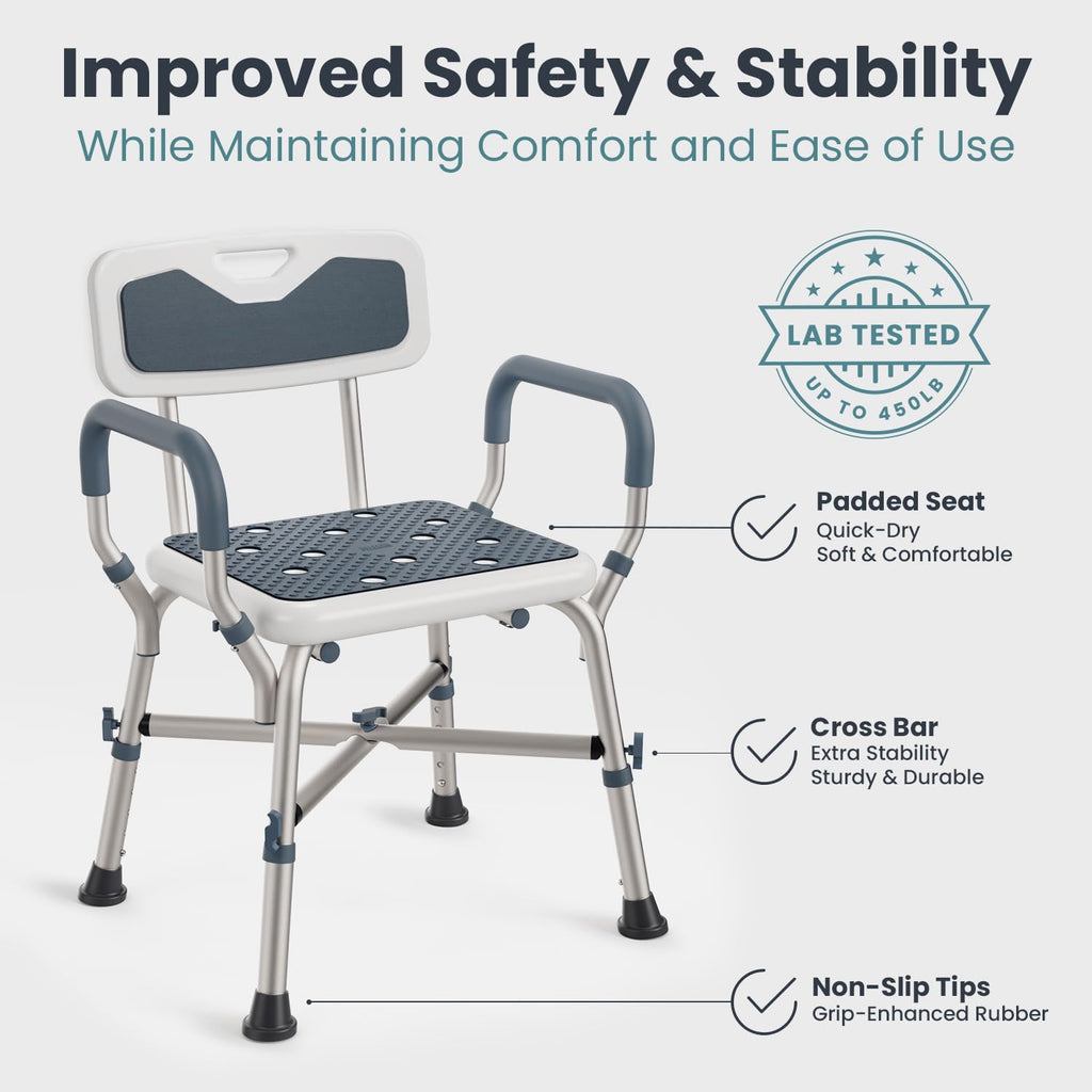 Blue Adjustable Shower Chair with Padded Armrests and Back K5022