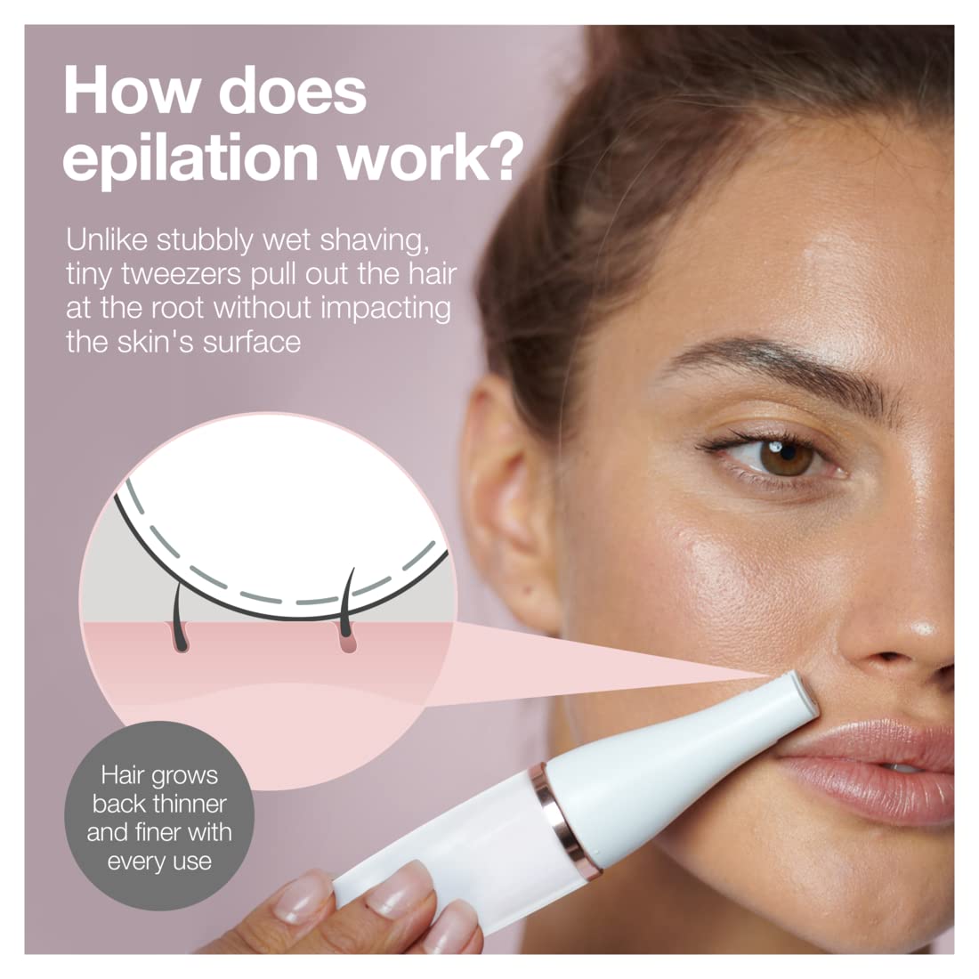 Facial Hair Removal Device 3-in-1 Epilating Cleansing Brush and Skin Toning C514