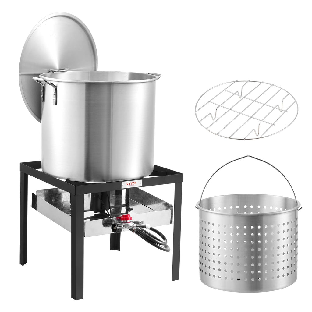 60 Qt Aluminum Seafood Boiling Pot with Strainer and Burner S447262