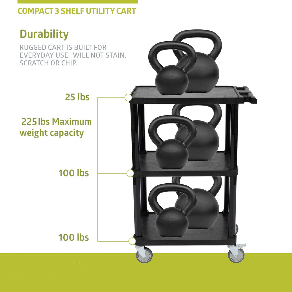 3-Tier Plastic Utility Cart with Lockable Wheels R832460