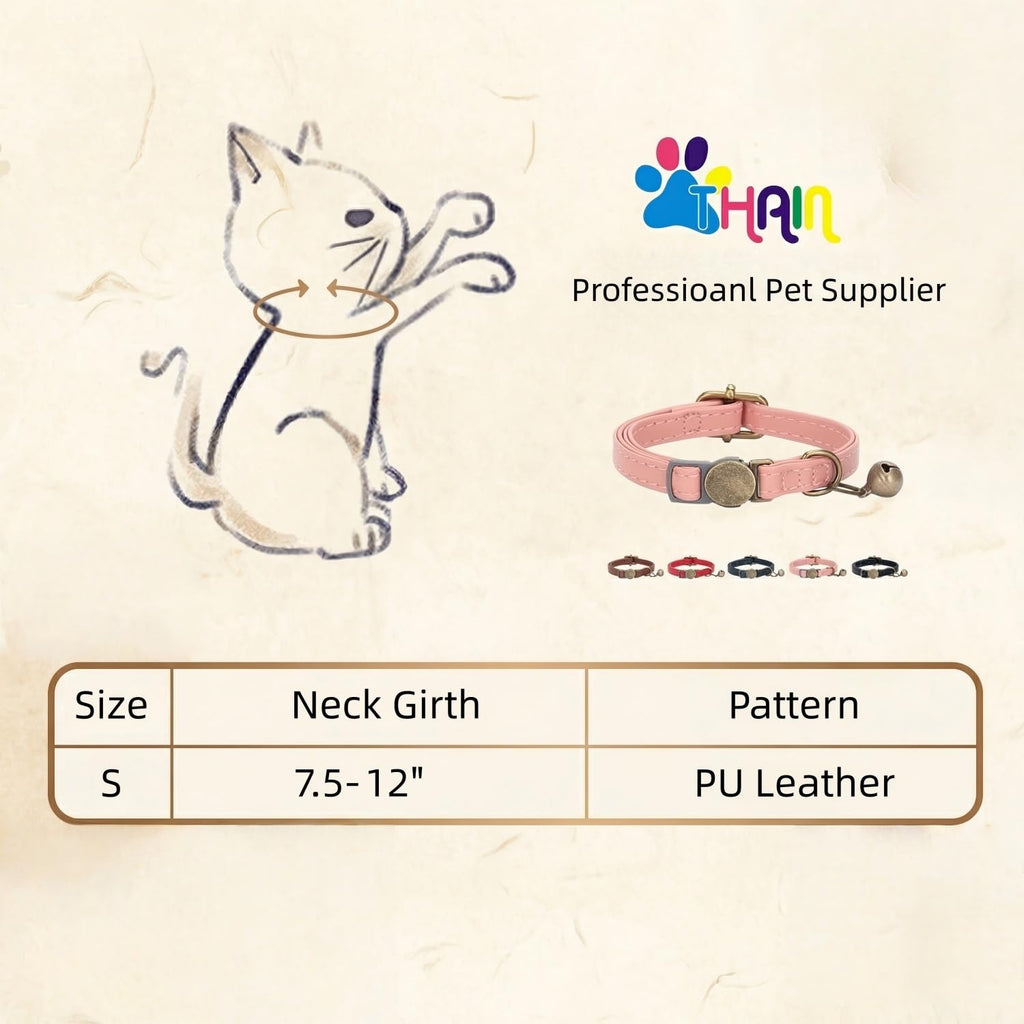 Leather Cat Collar with Bell Breakaway Adjustable Brown B157681