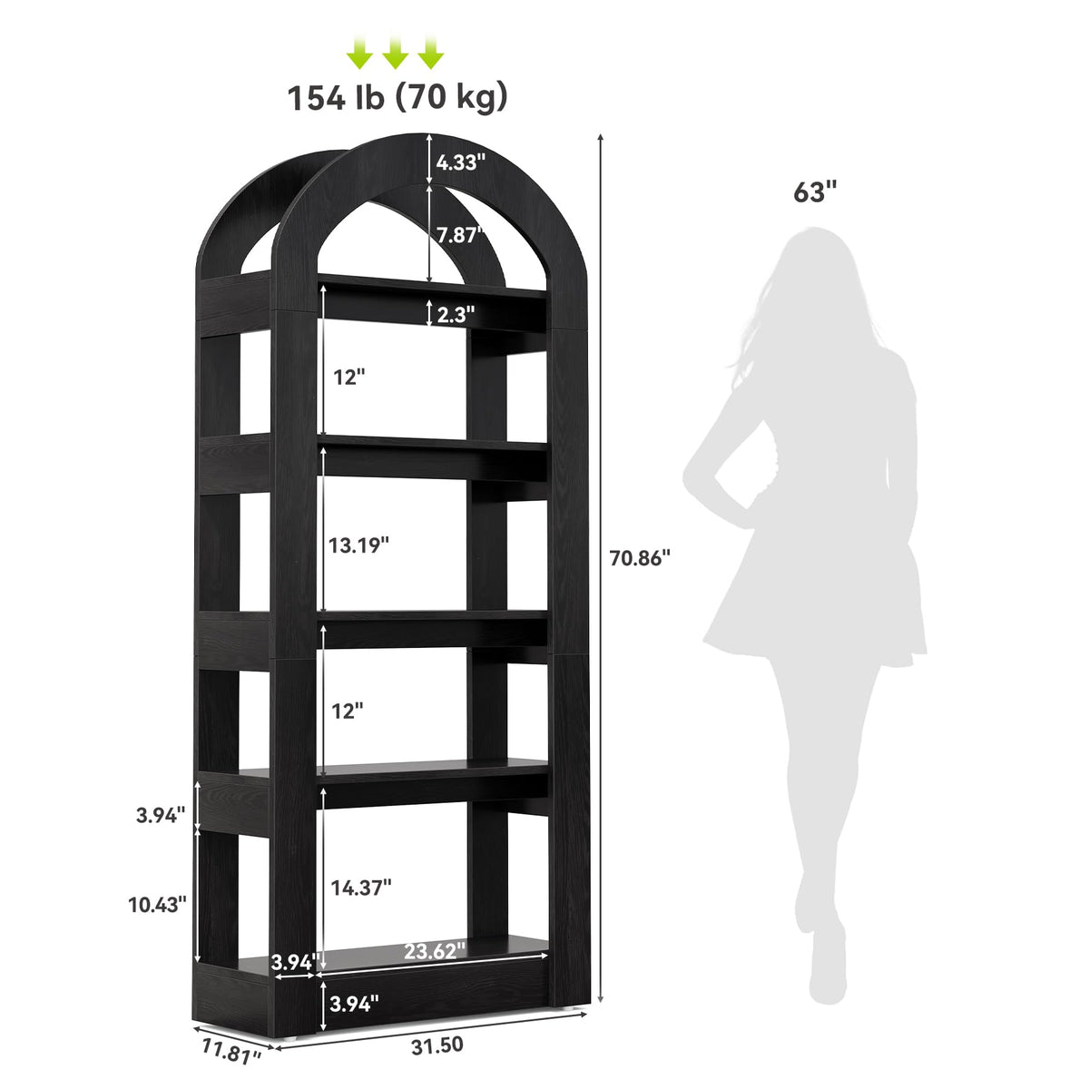 5-Tier Arch-Shaped Wooden Bookshelf M8099