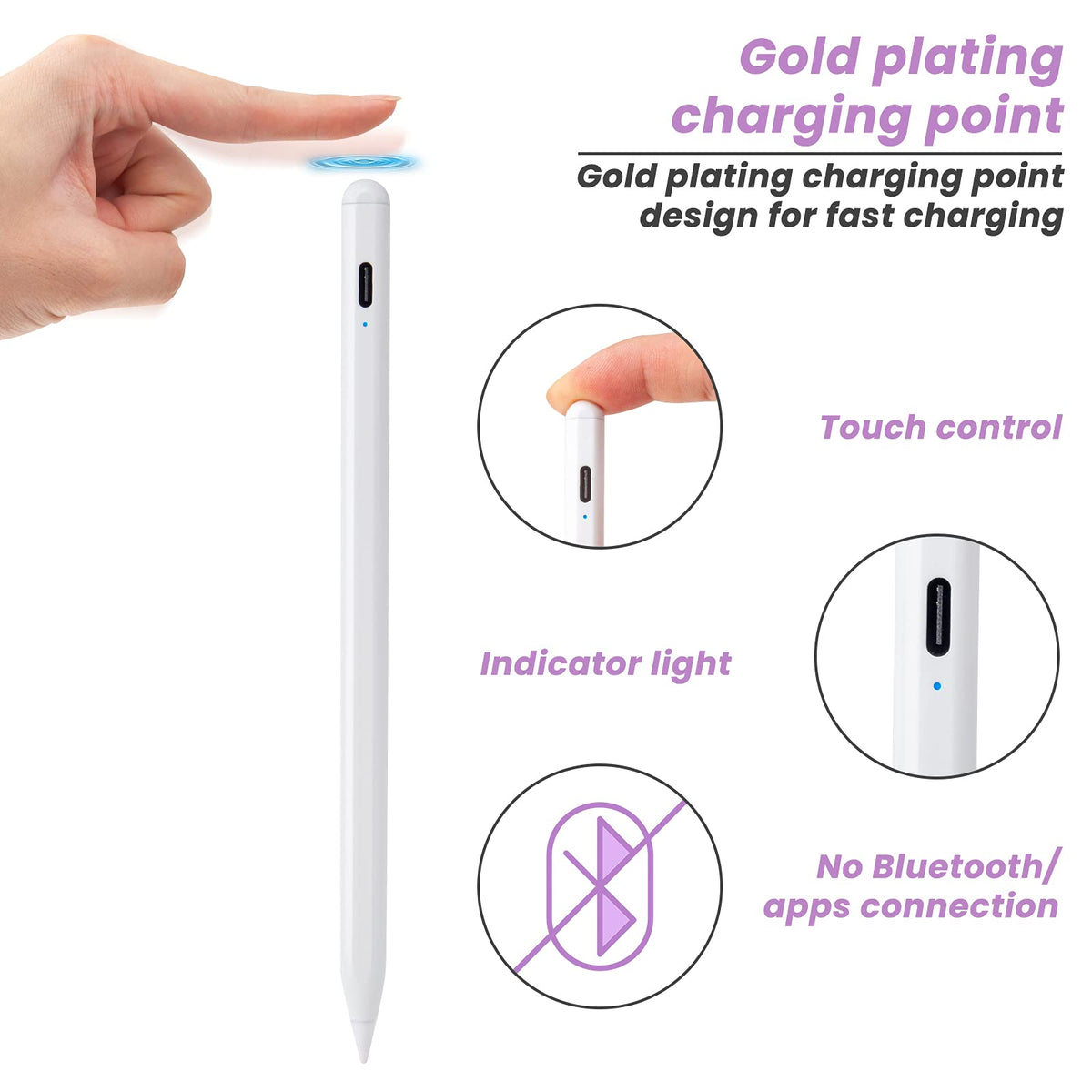 White Stylus Pen for iPad with Palm Rejection and Tilt Sensitive I43847