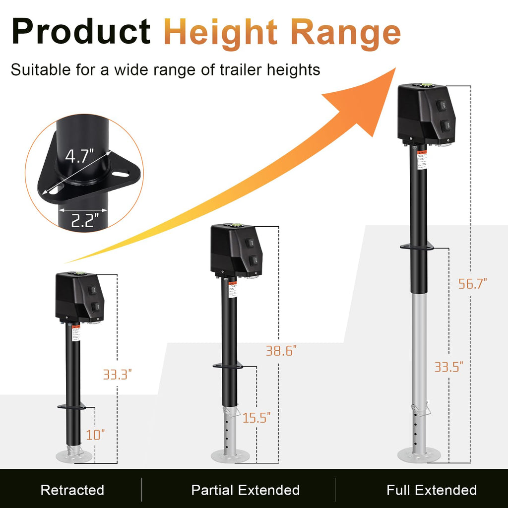 Waterproof Electric Trailer Jack with Built-in Spirit Level T327