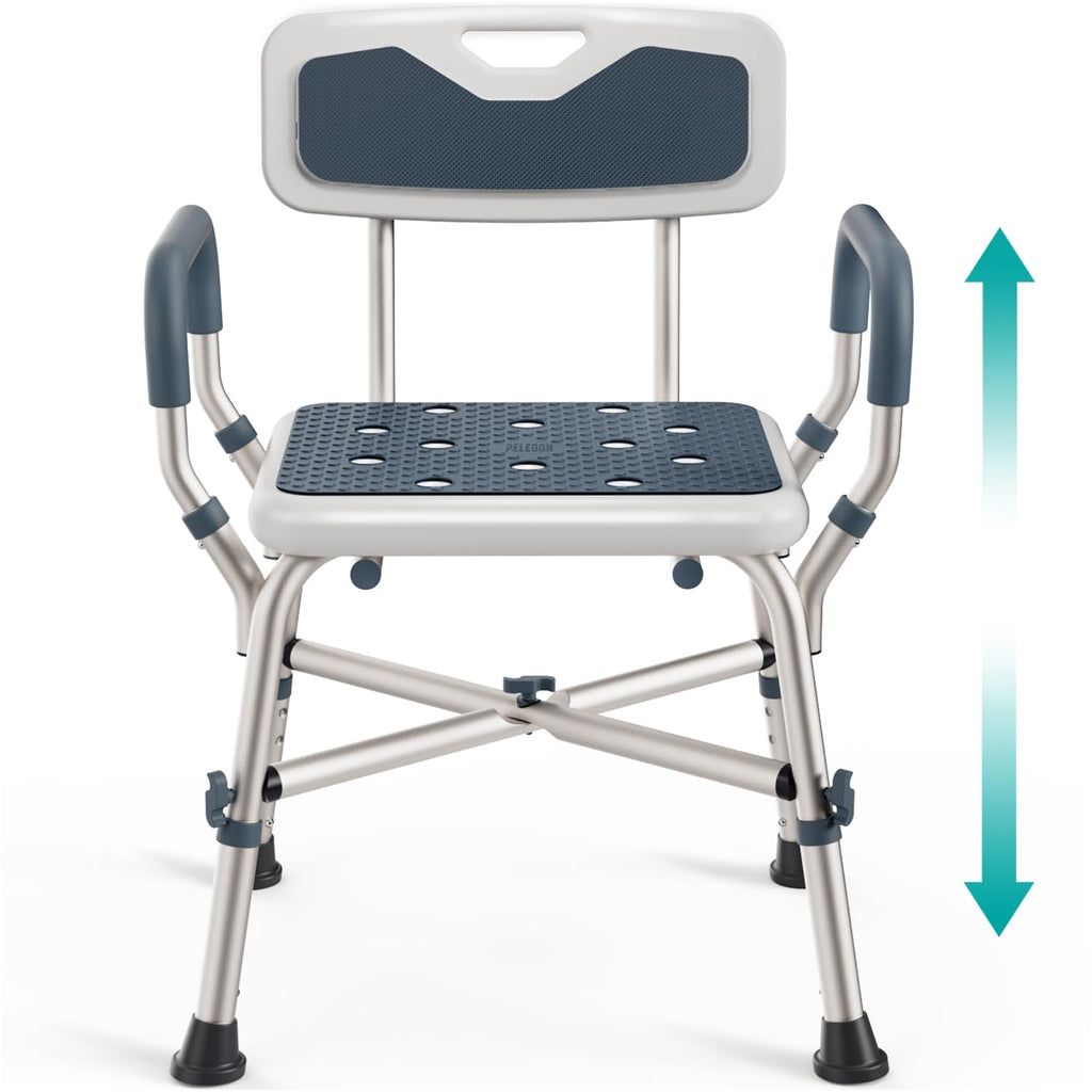 Blue Adjustable Shower Chair with Padded Armrests and Back K5022