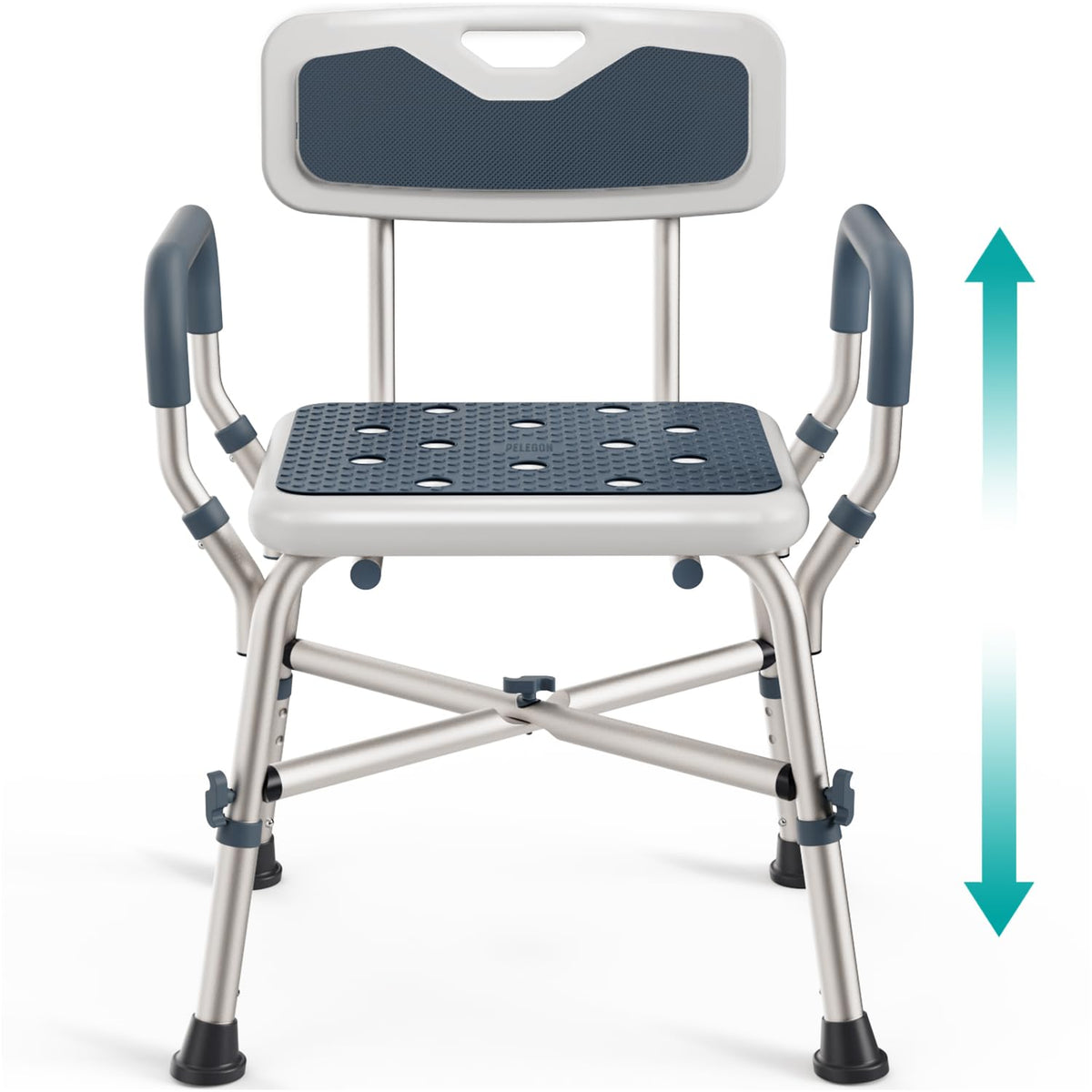 Blue Adjustable Shower Chair with Padded Armrests and Back K5022