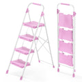 4 Step Pink Foldable Step Stool with Handrail D8157