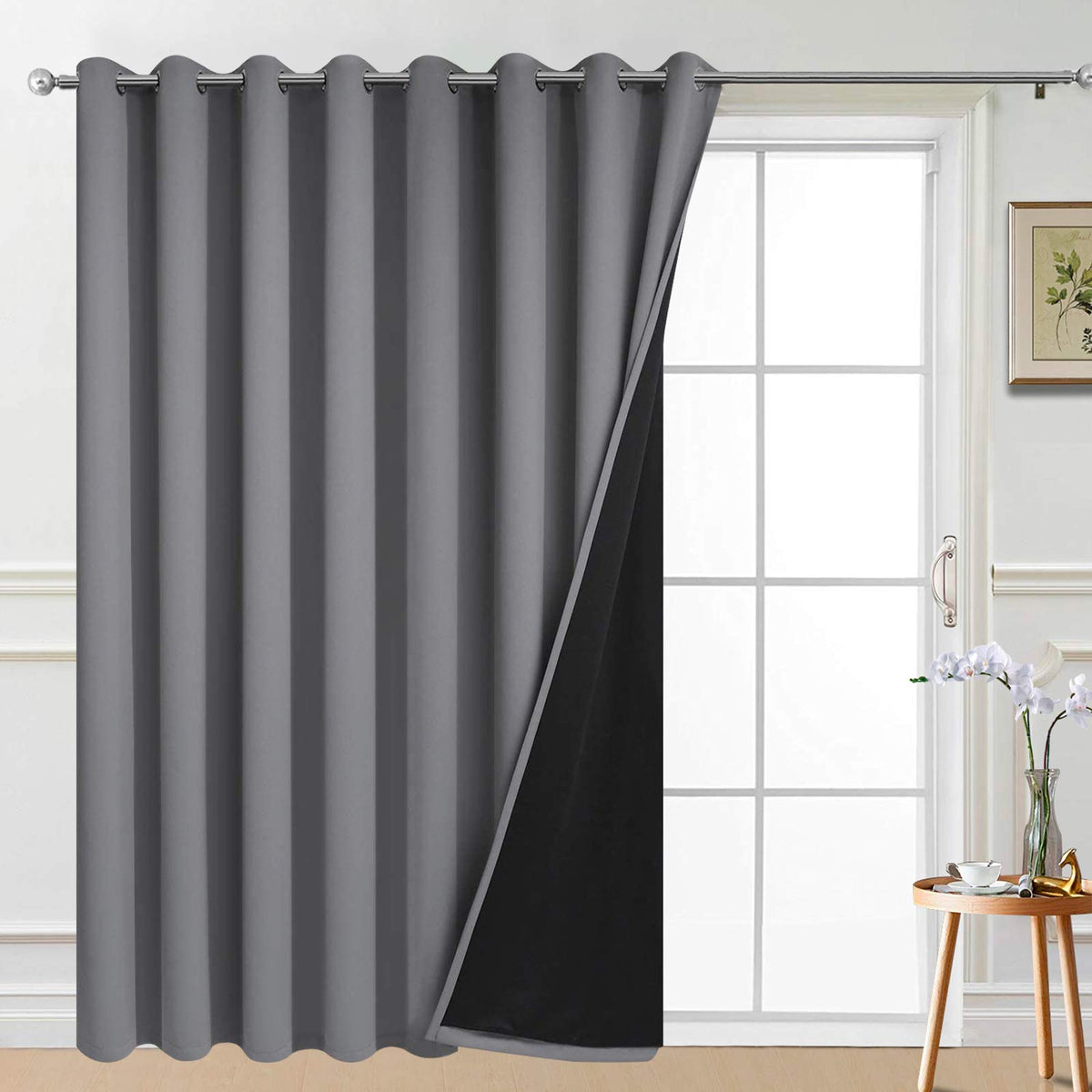 Grey 100% Blackout Patio Door Curtain Panel W100 x L84 K161