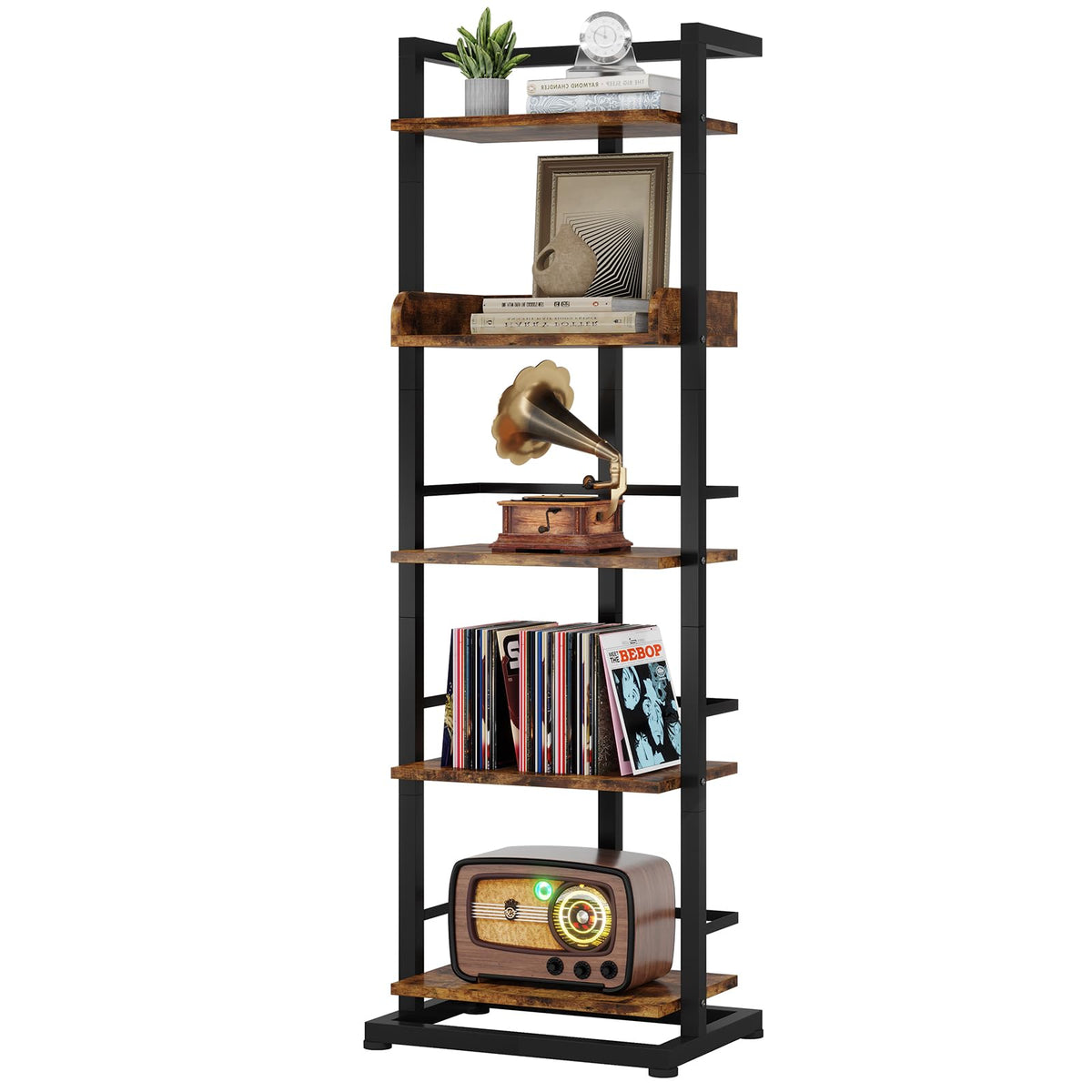 5 Tier Wood Bookcase with Metal Edge Protection X8605