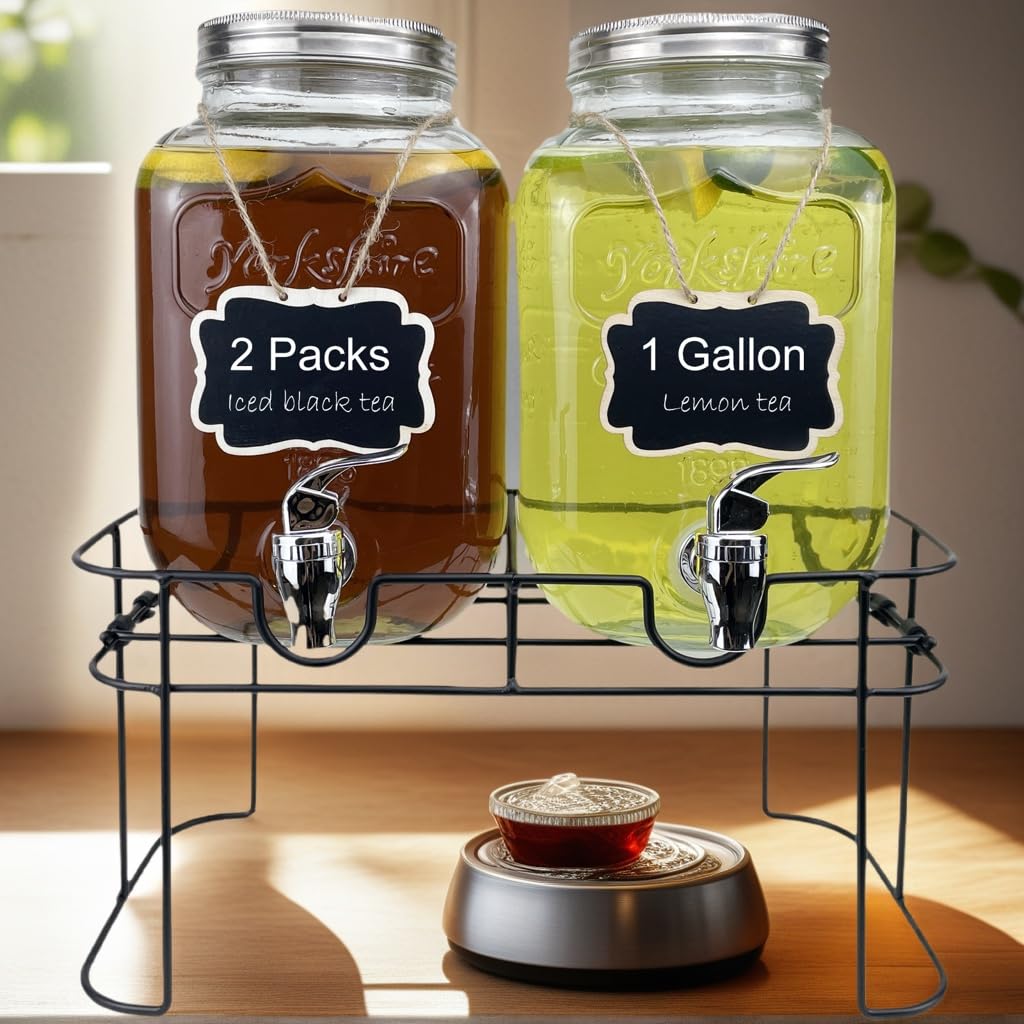1 Gallon Glass Drink Dispenser with Spigot, 2 Packs B977189