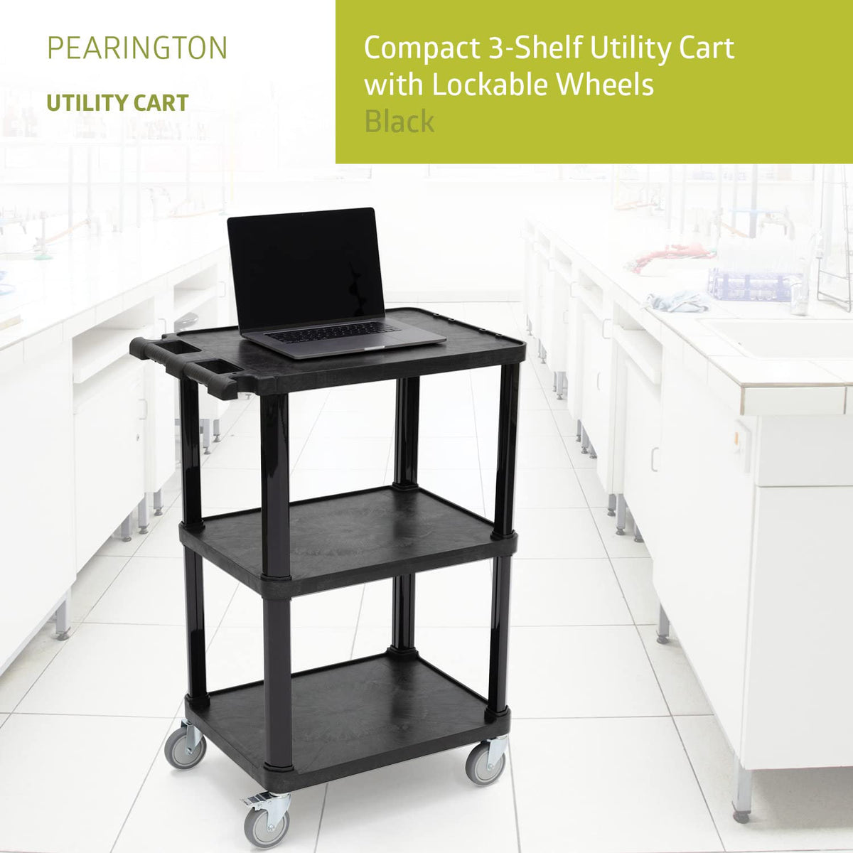 3-Tier Plastic Utility Cart with Lockable Wheels R832460