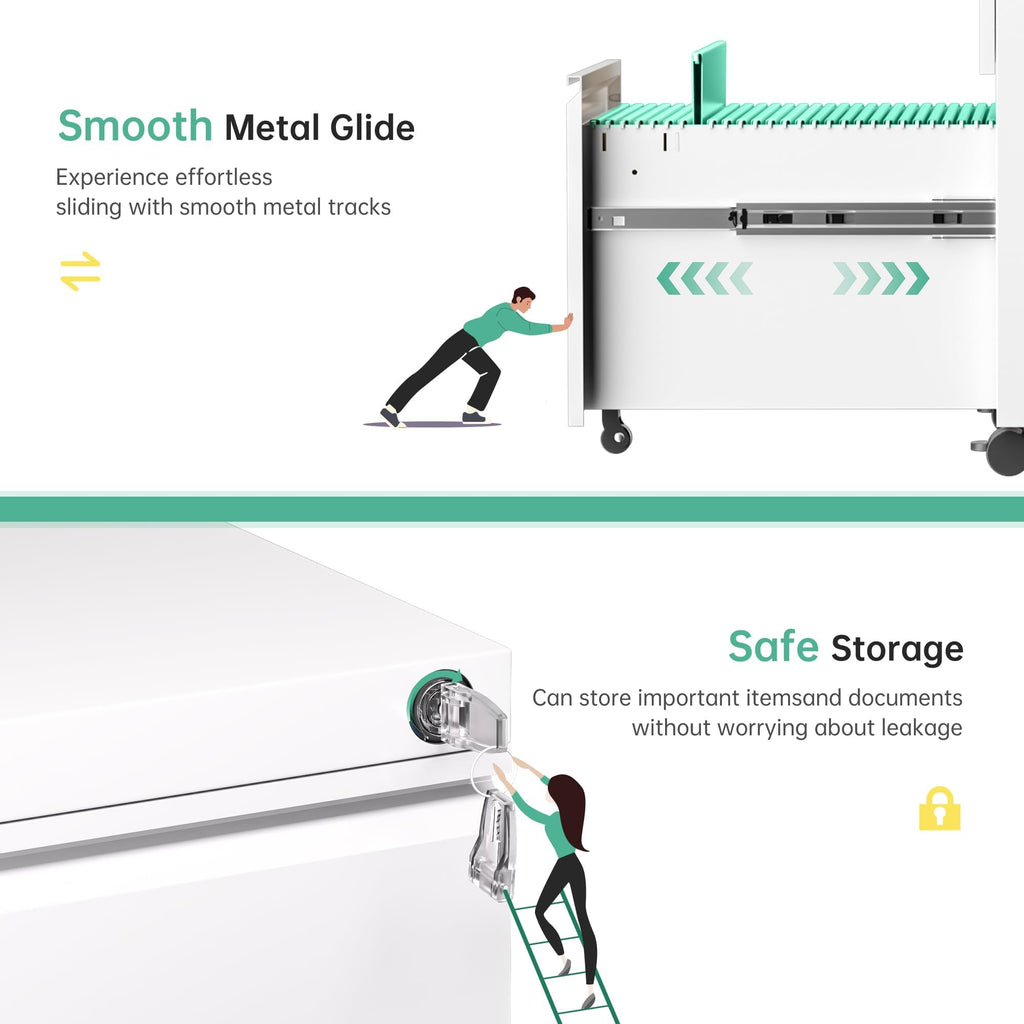 Fully Assembled 3 Drawer White Metal Rolling File Cabinet with Lock T1556