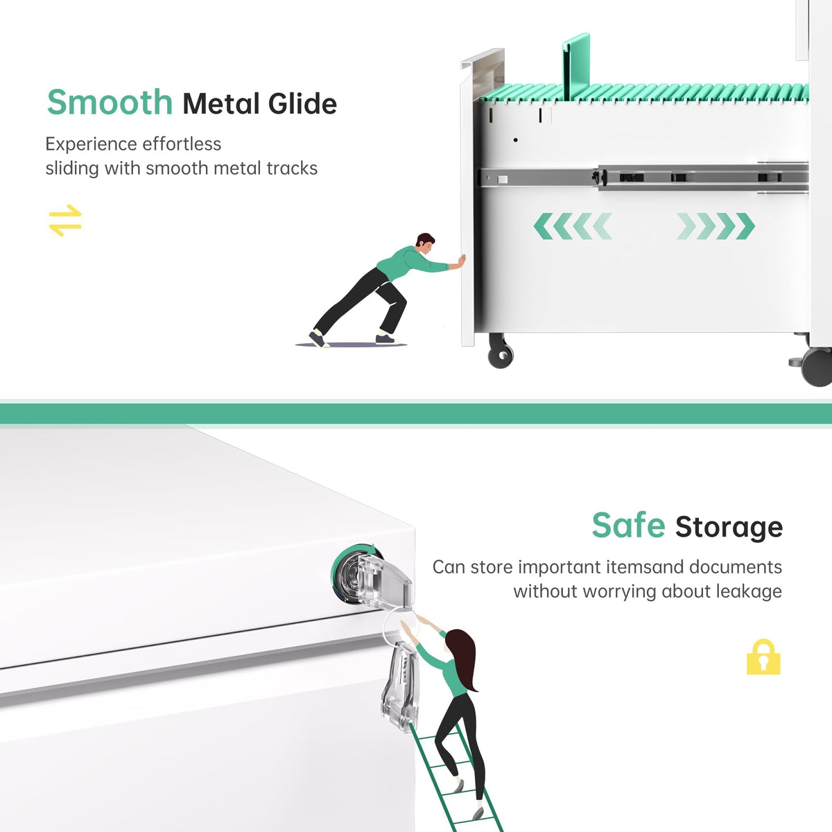 Fully Assembled 3 Drawer White Metal Rolling File Cabinet with Lock T1556