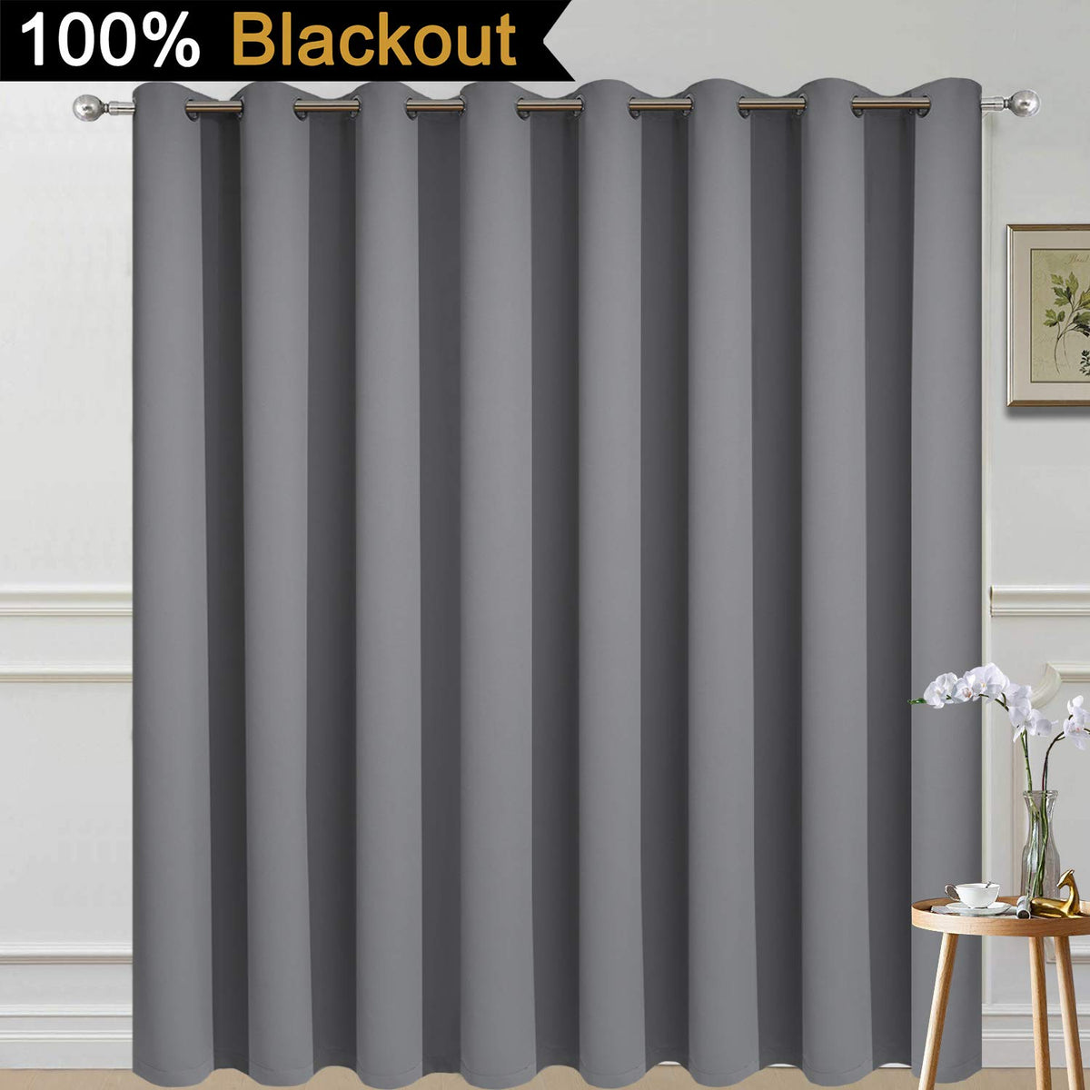 Grey 100% Blackout Patio Door Curtain Panel W100 x L84 K161