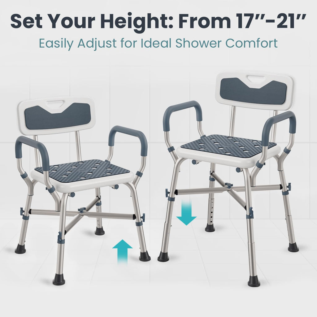 Blue Adjustable Shower Chair with Padded Armrests and Back K5022