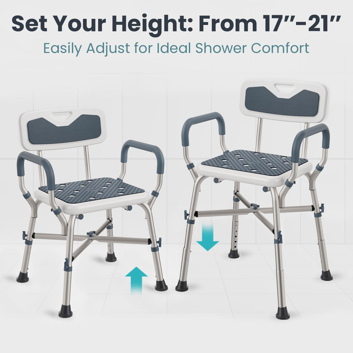 Blue Adjustable Shower Chair with Padded Armrests and Back K5022