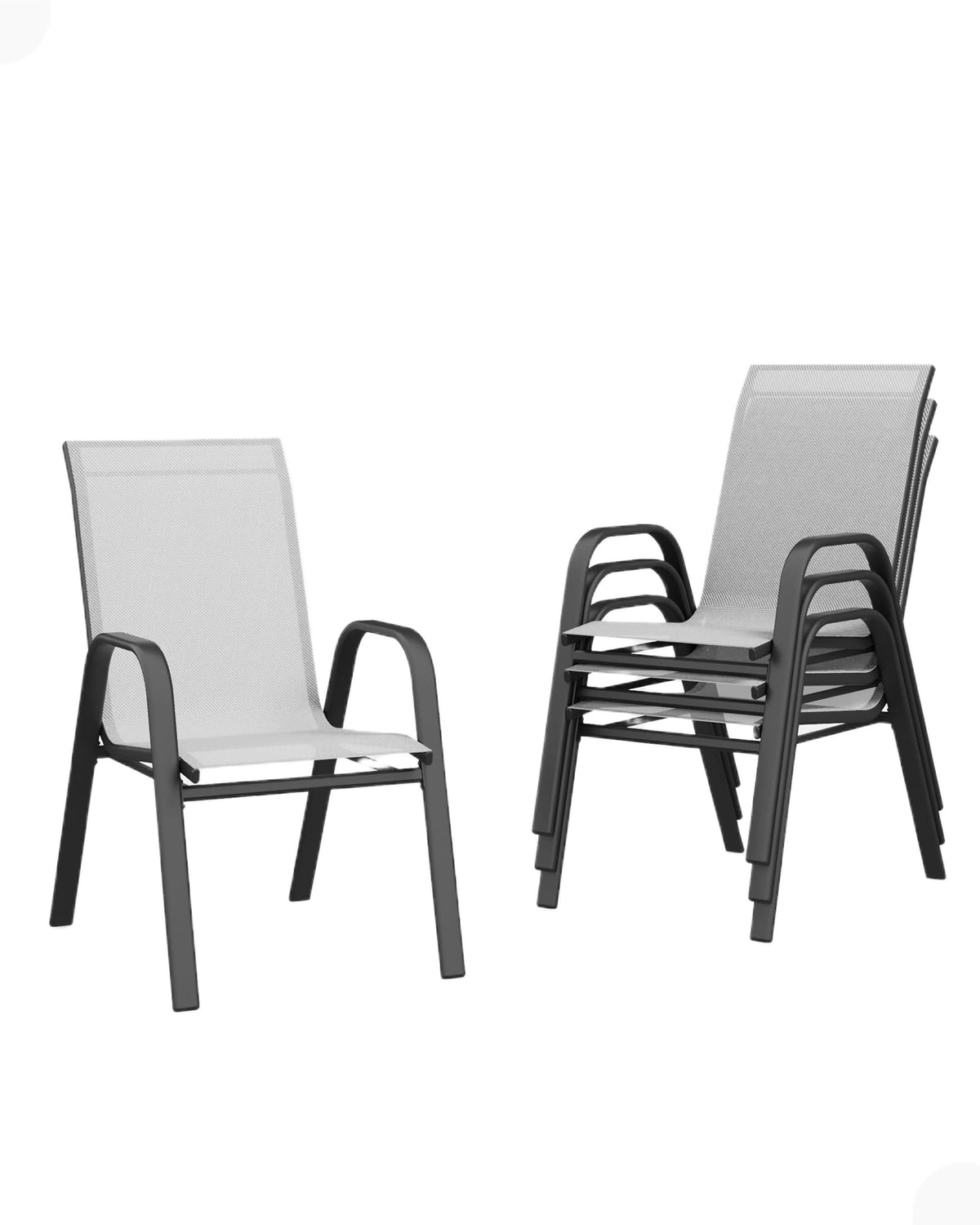 Stackable Outdoor Dining Chairs Set of 4 Textilene Fabric Metal Frame Grey D17873