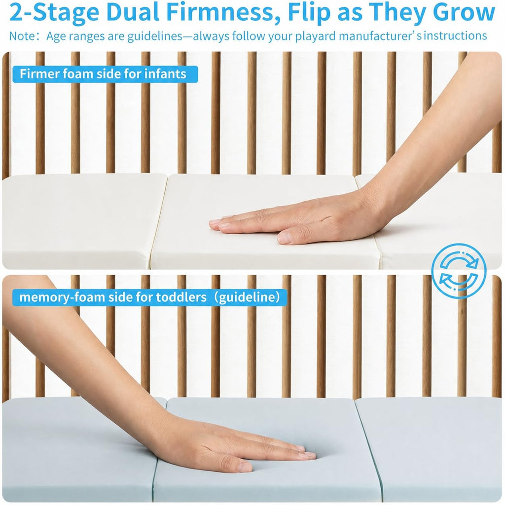 Trifold Pack and Play Mattress 38x26, Dual Sided Foldable Waterproof Washable Portable Crib Mattress Topper with Carry Bag P584