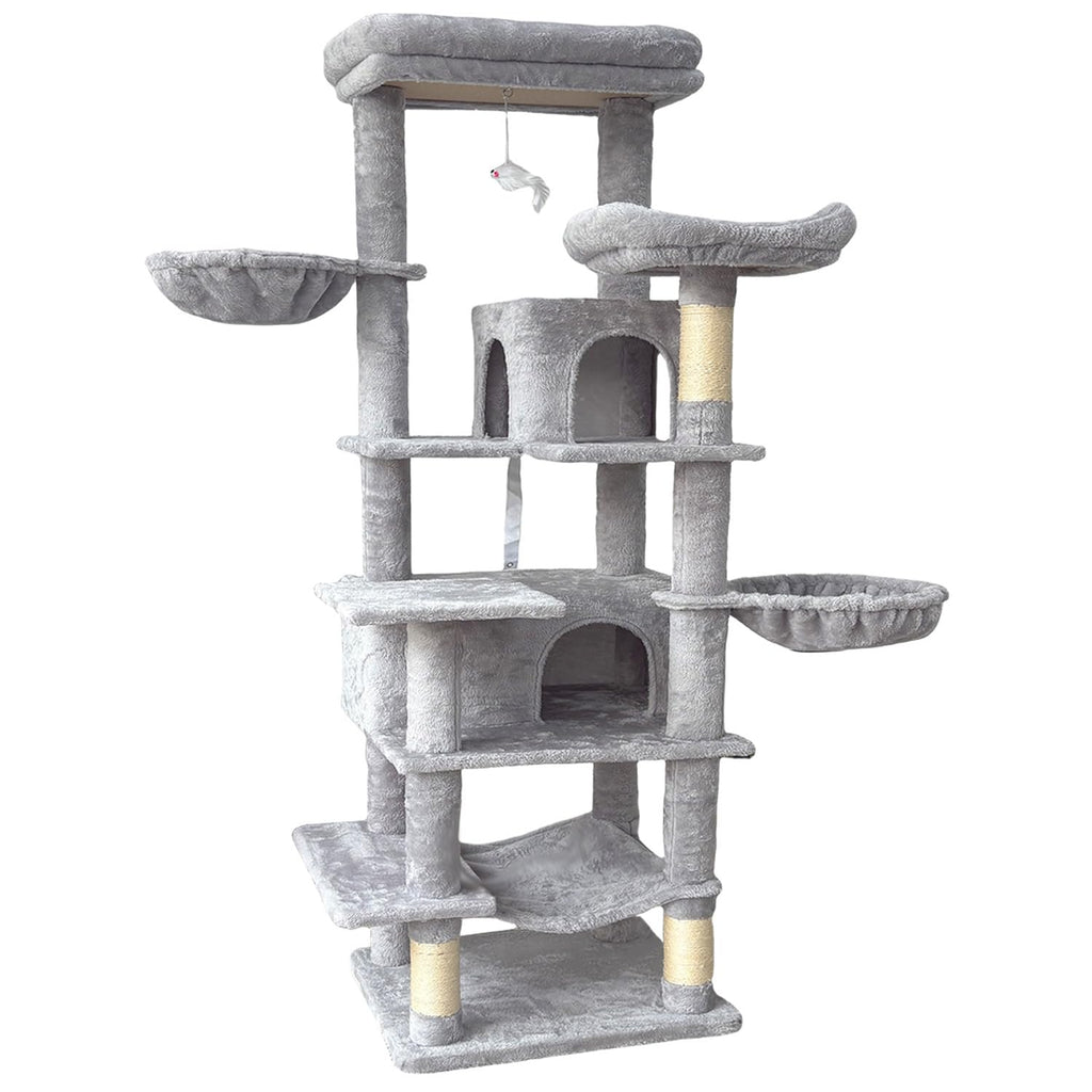 68 Inches Tall Multi-Level Cat Tree with Hammock and Light Gray F8458