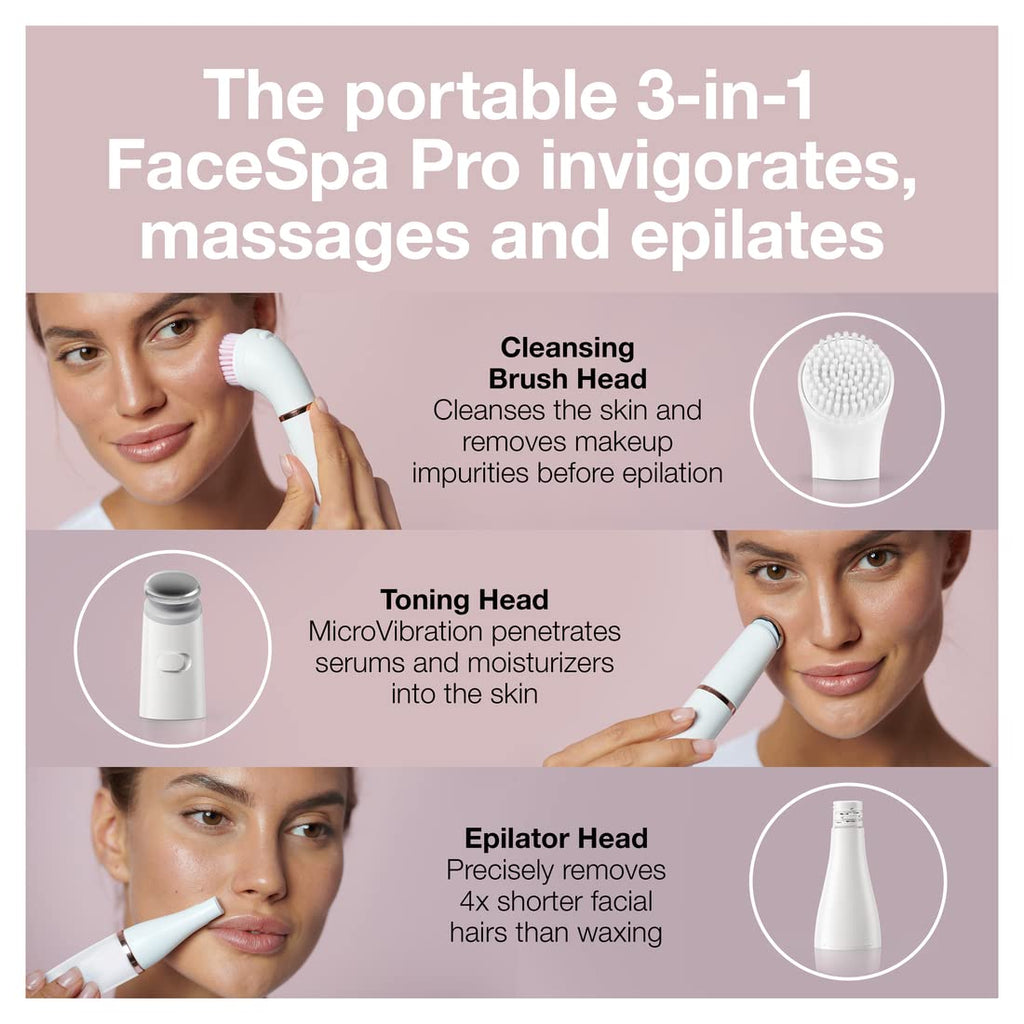 Facial Hair Removal Device 3-in-1 Epilating Cleansing Brush and Skin Toning C514